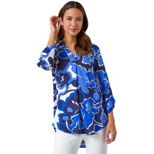 Roman Womens Floral Print Pleat Front Top - Blue Viscose - Size 10 Uk