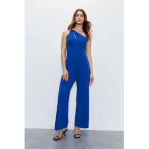 Warehouse Womens Asymmetric One Shoulder Wide Leg Jumpsuit - Blue - Size 14 Uk