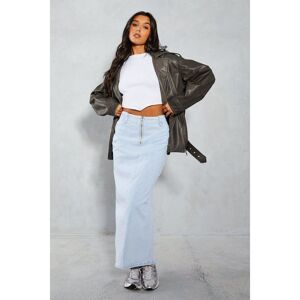 Misspap Womens Denim Zip Front Maxi Skirt - Blue Cotton - Size 8 Uk