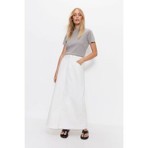 Warehouse Womens Denim Fluted Maxi Skirt - Ivory Cotton - Size 8 Uk
