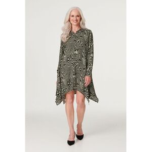 Izabel London Womens Khaki Marble Print Hanky Hem Shirt Dress - Size 12 Uk