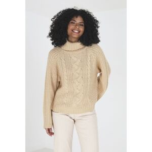 Brave Soul Womens Beige 'Forest' Roll Neck Cable Knit Jumper - Size X-Small