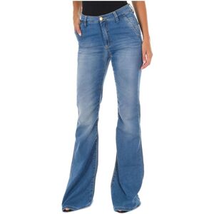 Met Womens Long Denim Pants Worn Effect With Flared Hems 70dbf0273 Woman - Blue Cotton - Size 26 (Waist)