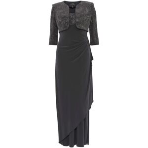 Gina Bacconi Womens Isy Long Side Ruched Jacquard Knit & Matte Jersey Gown With Bolero Jacket - Charcoal - Size 10 Uk