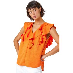 Roman Womens Sleeveless Ruffle Detail Vest - Orange - Size 12 Uk