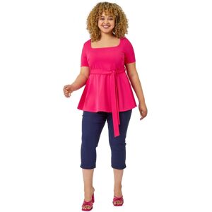 Roman Curve Womens Stretch Belted Peplum Top - Pink - Size Uk 22-24