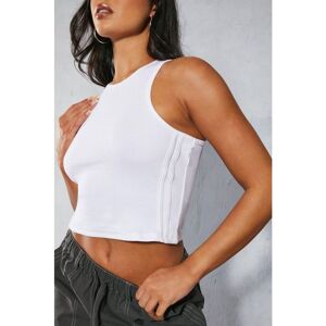 Misspap Womens Ribbed Contrast Racer Crop Top - Off-White Cotton - Size 14 Uk