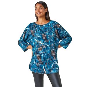 Roman Womens Metallic Abstract Print Oversized T-Shirt - Blue - Size 10 Uk