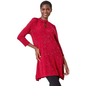 Roman Womens Textured Print Keyhole Tunic Stretch Top - Red - Size 14 Uk