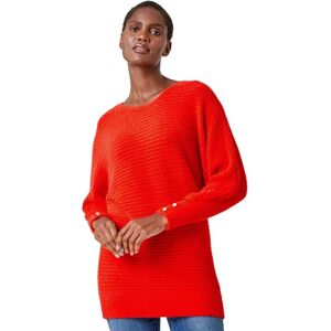 Roman Womens Button Sleeve Fluffy Longline Jumper - Orange - Size 14 Uk