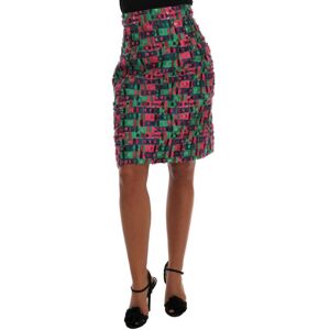 Dolce & Gabbana Womens Pink Green Jacquard Pencil Skirt - Multicolour Silk - Size Medium