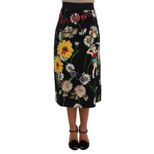Dolce & Gabbana Womens Black Embellished Daisy Brocade Skirt - Multicolour Nylon - Size Small
