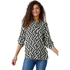 Roman Womens Geometric Print Longline Shirt - Black Viscose - Size 12 Uk