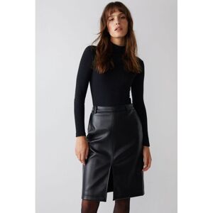 Warehouse Womens Stitch Detail Faux Leather Pencil Skirt - Black - Size 10 Uk