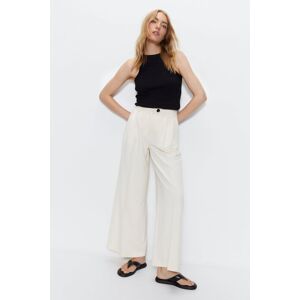 Warehouse Womens Tailored Double Pleat Wide Leg Trouser - Ivory - Size 6 Regular