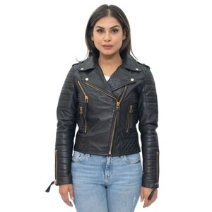 Infinity Leather Womens Quilted Vintage Brando Biker Jacket-Lusaka - Gold - Size 24 Uk