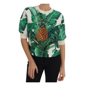 Dolce & Gabbana Womens Pineapple Banana Sequins Crewneck Sweater - Multicolour Cotton - Size Uk 4 / It 36