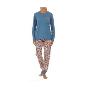 Kisses&love Womens Flower Winter Pajamas Round Neck Kl45186 Woman - Blue & Grey Multi - Size X-Large