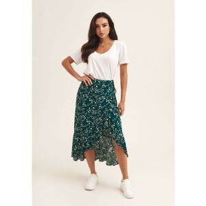 Gini London Womens Animal Print Ruffle Wrap Midi Skirt - Green - Size L/xl