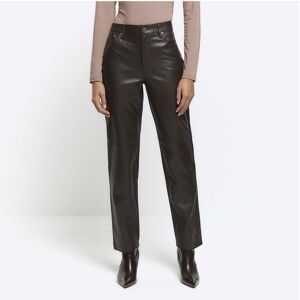 River Island Womens Straight Trousers Brown Faux Leather Pu - Size 6 Uk