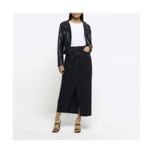 River Island Womens Midi Skirt Black Split Front Denim Cotton - Size 14 Uk