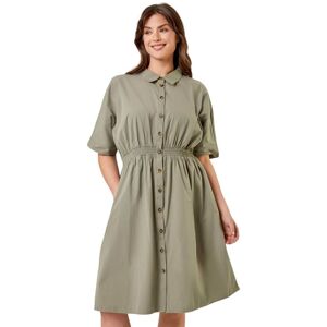 Roman Womens Curve Shirred Waist Shirt Dress - Khaki - Size Uk 22-24