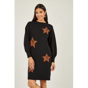 Yumi Womens Black Intarsia Star Print Relaxed Fit Tunic Dress Viscose - Size Medium