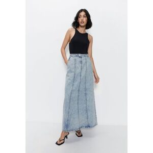 Warehouse Womens Denim Fluted Maxi Skirt - Blue Cotton - Size 8 Uk