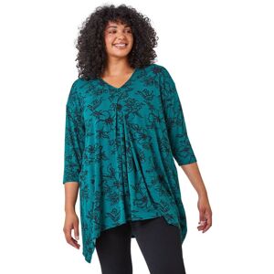 Roman Curve Womens Tie Back Floral Tunic Stretch Top - Green - Size 18 Uk