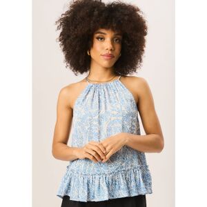 Gini London Womens Halter Neck Peplum Top - Blue - Size 14 Uk