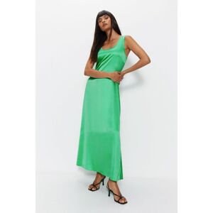 Warehouse Womens Scoop Neck Satin Midi Slip Dress - Green - Size 10 Uk