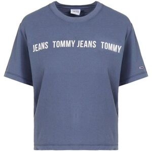 Tommy Jeans Womenss Hilfiger Boxy Crop Tape T-Shirt In Navy Cotton - Size X-Small