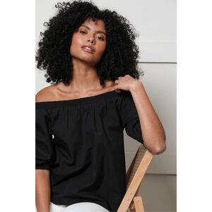 Threadbare Womens Black 'Hotel' Bardot Puff Sleeve Top Cotton - Size 10 Uk