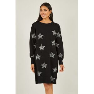 Yumi Womens Black Star Print Relaxed Fit Tunic Dress Viscose - Size Small