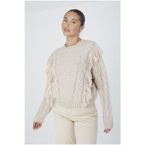 Brave Soul Womens Beige 'Fontea' Crew Neck Tassel Jumper Polyester/acrylic - Size Large