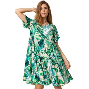 Roman Tropical Print Tiered Pocket Dress