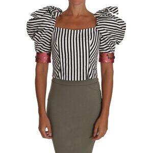 Dolce & Gabbana White black striped cropped top puff sleeve shirts white/black It42 | uk10 | m