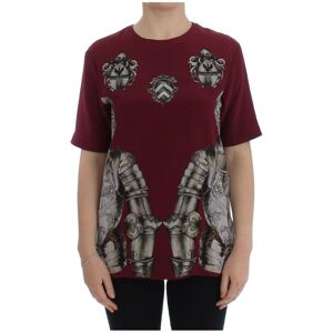 Dolce & Gabbana Womens Red Knight Print Silk Blouse T-Shirt - Grey - Size Medium