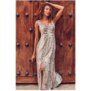 Sosandar Womens Coffee & Cream Animal Print Maxi Dress Leather - Size 18 Uk