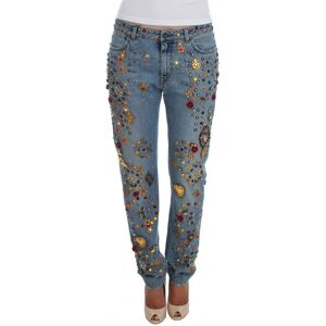 Dolce & Gabbana Womens Crystal Roses Heart Embellished Jeans - Grey Cotton - Size X-Small