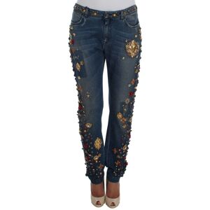 Dolce & Gabbana Womens Crystal Roses Heart Embellished Jeans - Grey Cotton - Size Large