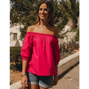 Threadbare Womens Pink 'Hotel' Bardot Puff Sleeve Top Cotton - Size 12 Uk