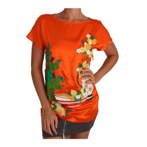 Dolce & Gabbana Womens Silk Orange Lemon Crystal T-Shirt Top - Multicolour - Size 6 Uk