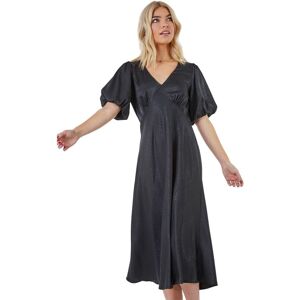 Dusk Womens Puff Sleeve Satin Midi Dress - Black - Size 8 Uk