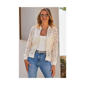 Sosandar Womens Ivory Luxe Lace Bomber Jacket - Cream - Size 18 Uk