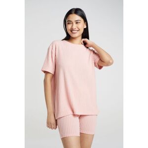 Brave Soul Womens Pink 'Naya' Oversized T-Shirt & Cycling Shirts Lounge Set Polyester/viscose - Size X-Small