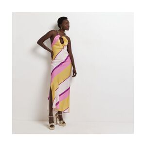 River Island Womens Maxi Dress Yellow Satin Stripe - Size 8 Uk