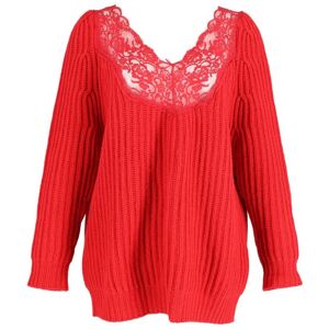 Balenciaga Pre-Owned Womens Underwear Lace Trimmed Ribbed Knit V-Neck Sweater In Red Virgin Wool Wool (Archived) - Size X-Small