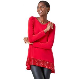 Roman Womens Sequin Hem Tunic Stretch Top - Red - Size 10 Uk