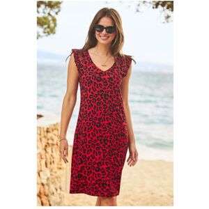 Sosandar Womens Red & Black Animal Print Frill Sleeve Shift Dress - Size 6 Uk